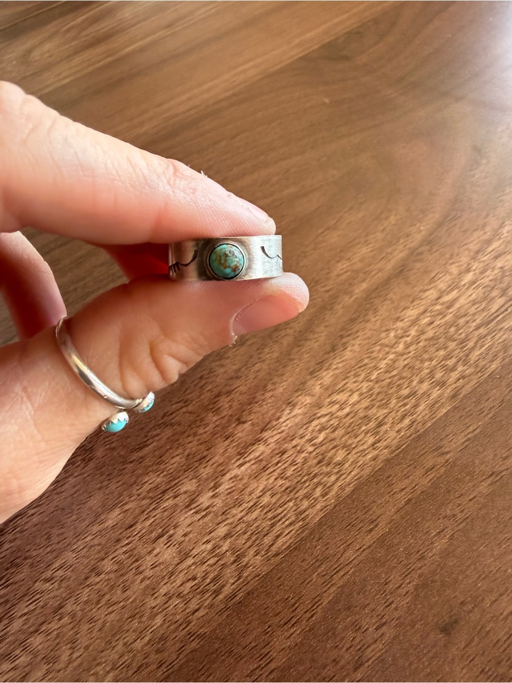 Turquoise Stone Silver Band Ring - Women's Jewelry